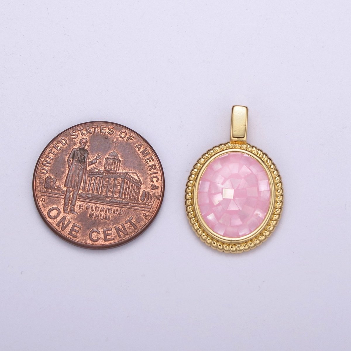 Dainty Pink Charm Pendant - Gold Filled Pendant - Oval Geometric Pendant H-005