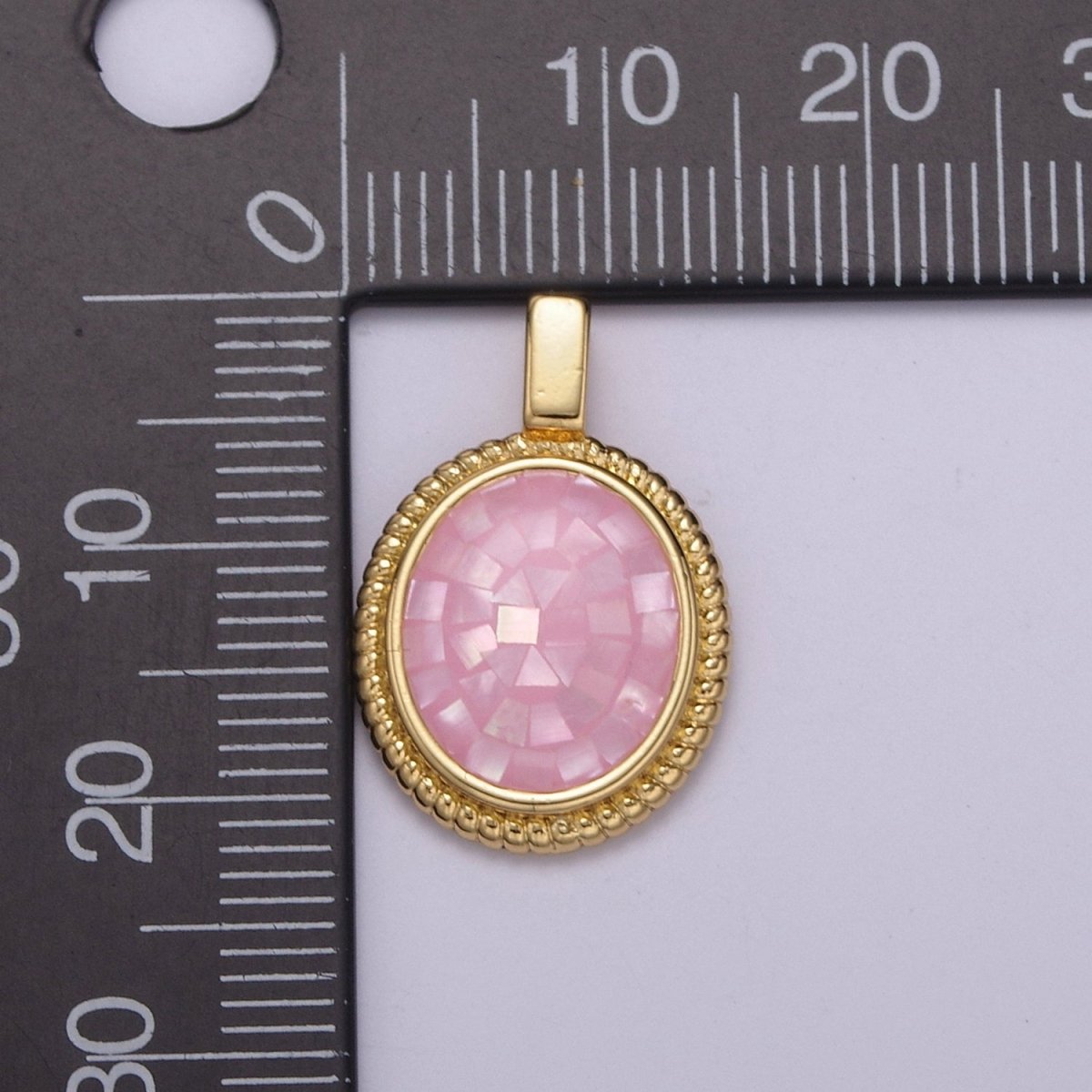 Dainty Pink Charm Pendant - Gold Filled Pendant - Oval Geometric Pendant H-005