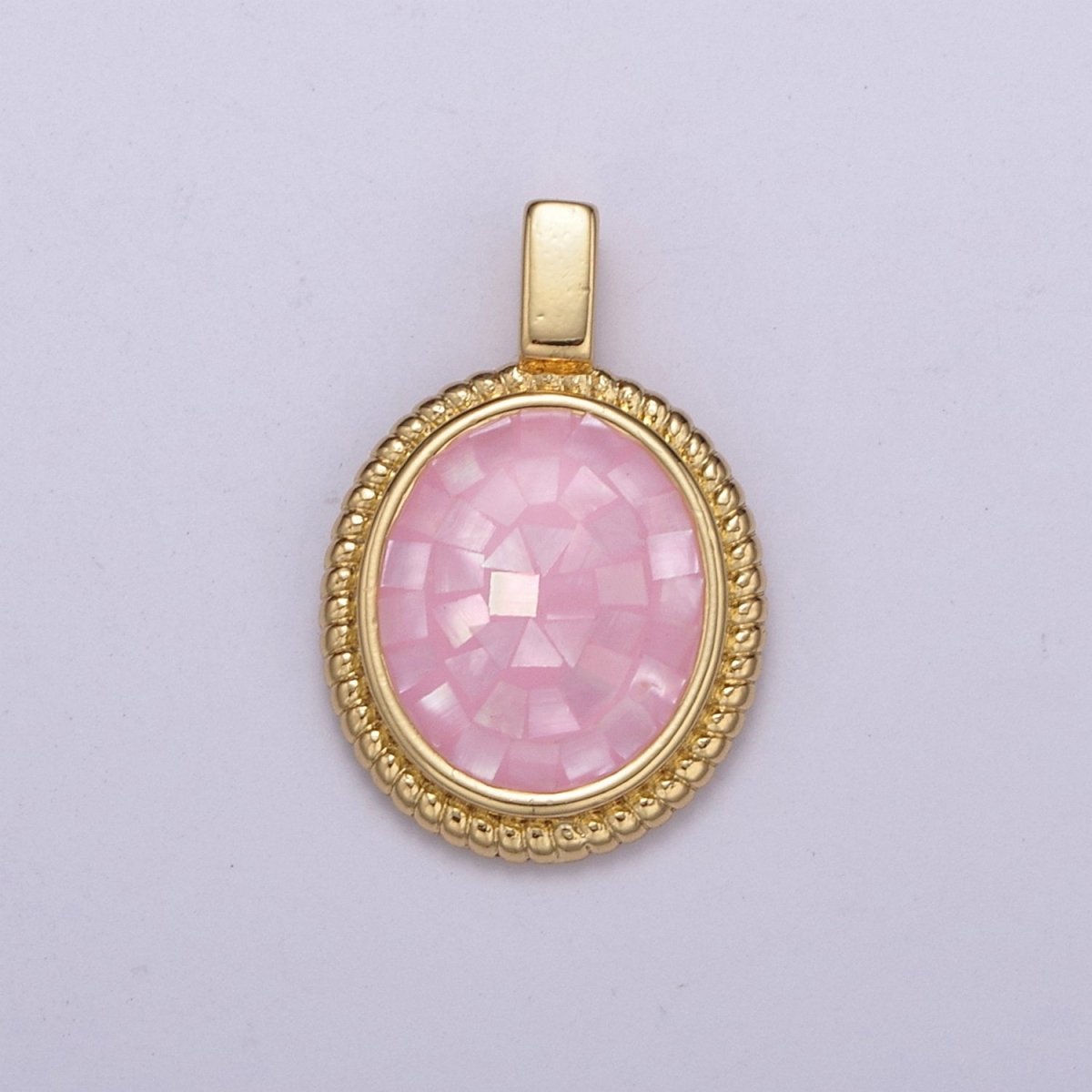 Dainty Pink Charm Pendant - Gold Filled Pendant - Oval Geometric Pendant H-005