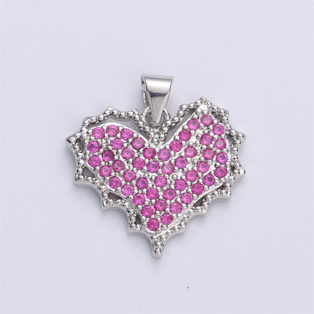 Dainty Pink Micro Pave Heart Charm, Cubic Heart Shape Charm  Love Charm 25mm x 20mm for bracelet necklace earring charm Component I-612 I-886