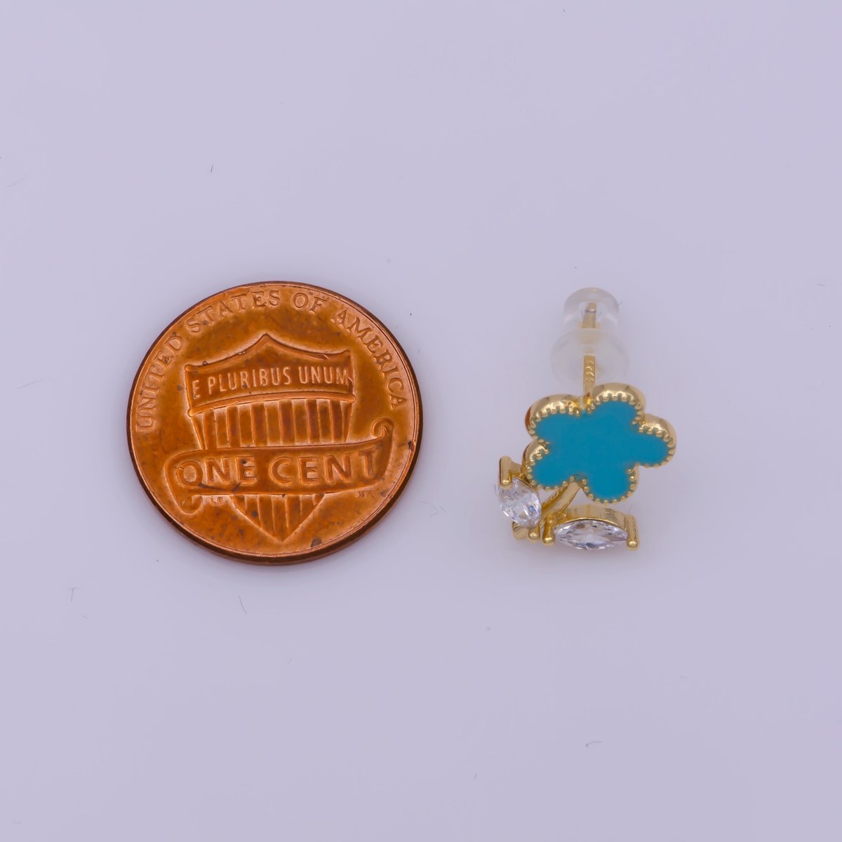 Dainty Pink, Teal, White Enamel Daisy Flower with Crystal Zirconia CZ Gold Stud Earring | T-222 ~ T-224