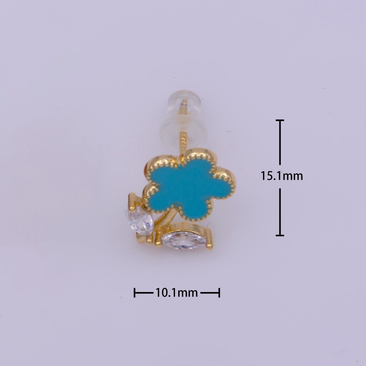 Dainty Pink, Teal, White Enamel Daisy Flower with Crystal Zirconia CZ Gold Stud Earring | T-222 ~ T-224