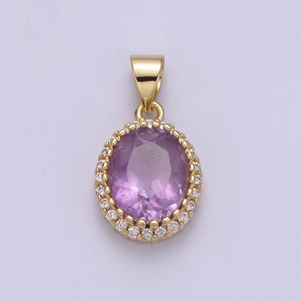 Dainty Purple Amethyst Oval Charm with Clear Cubic Zircon Pendant for Minimalist Jewelry Gemstone H-727