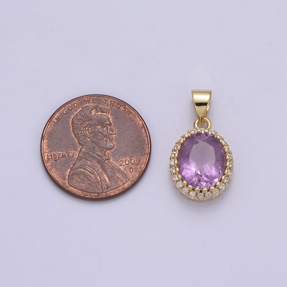 Dainty Purple Amethyst Oval Charm with Clear Cubic Zircon Pendant for Minimalist Jewelry Gemstone H-727