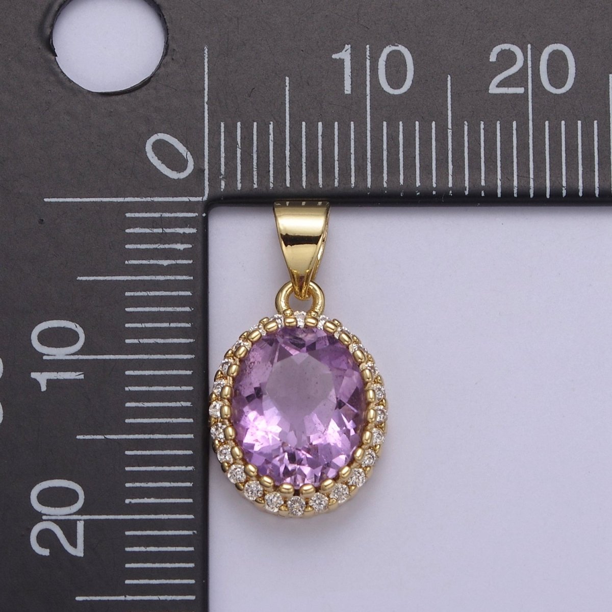Dainty Purple Amethyst Oval Charm with Clear Cubic Zircon Pendant for Minimalist Jewelry Gemstone H-727