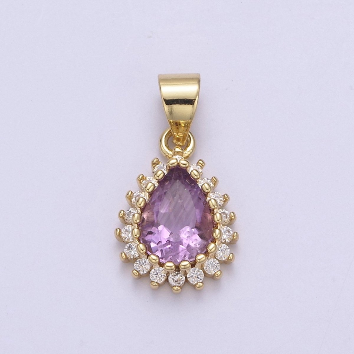 Dainty Purple Amethyst Teardrop Charm with Clear Cubic Zircon Pendant for Minimalist Jewelry Gemstone H-788