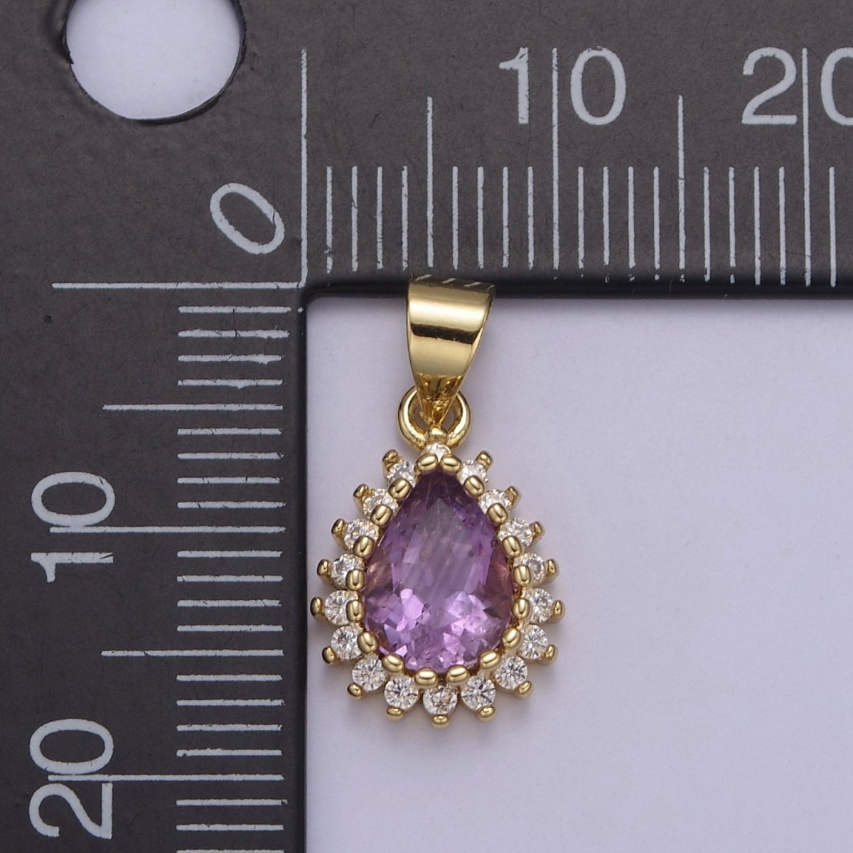 Dainty Purple Amethyst Teardrop Charm with Clear Cubic Zircon Pendant for Minimalist Jewelry Gemstone H-788