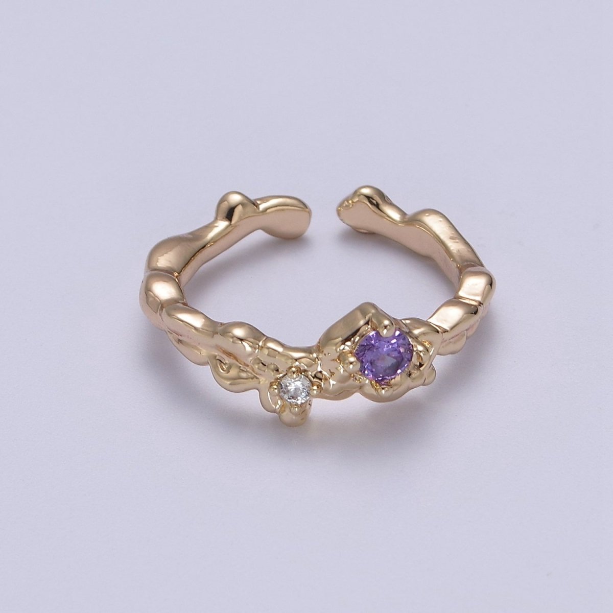 Dainty Purple Cz Ring Rustic Open Adjustable Ring S-460