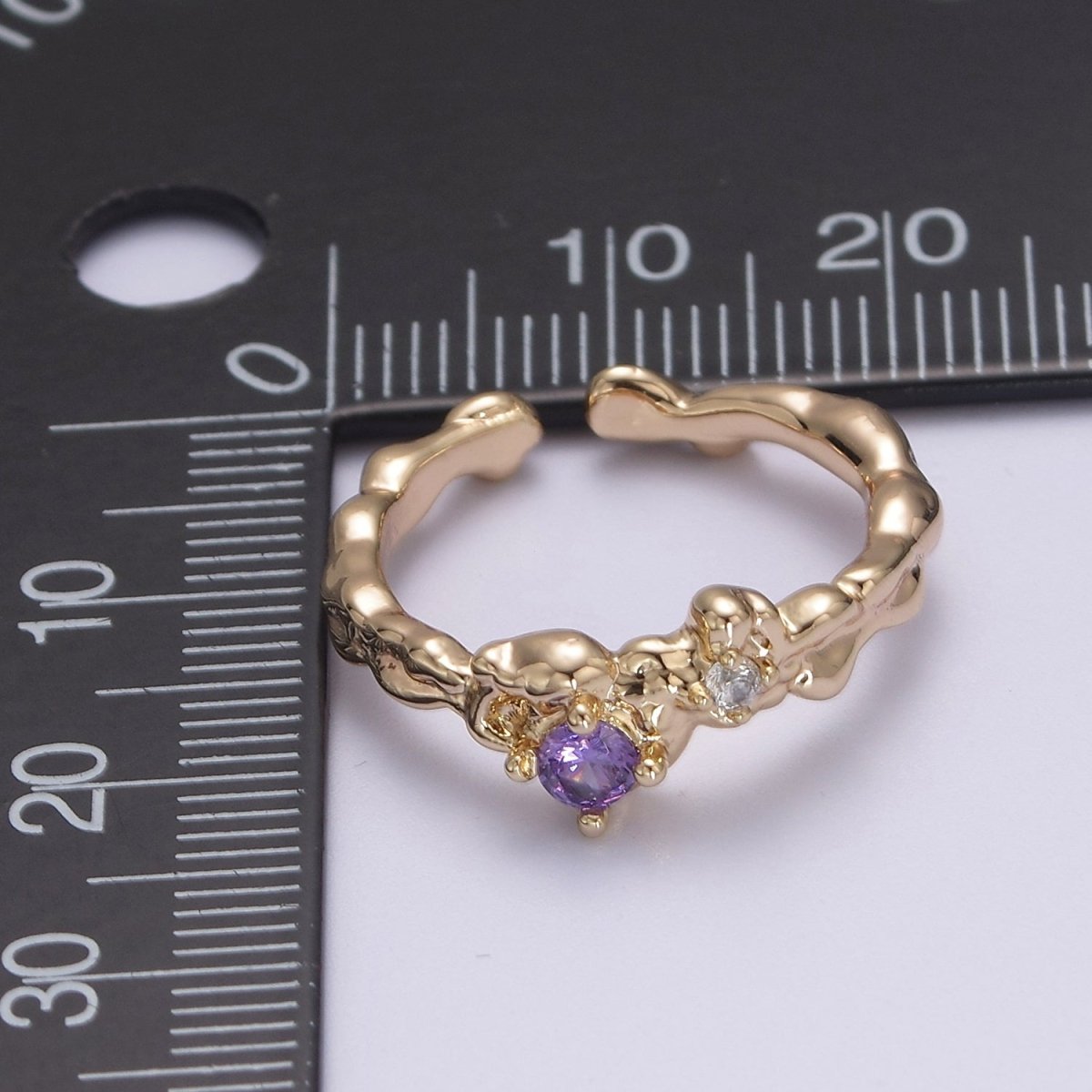 Dainty Purple Cz Ring Rustic Open Adjustable Ring S-460