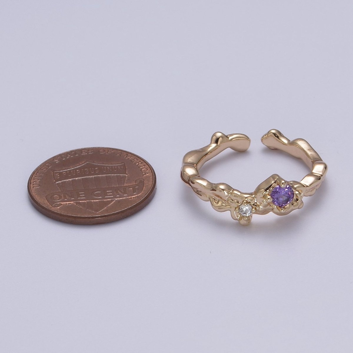 Dainty Purple Cz Ring Rustic Open Adjustable Ring S-460