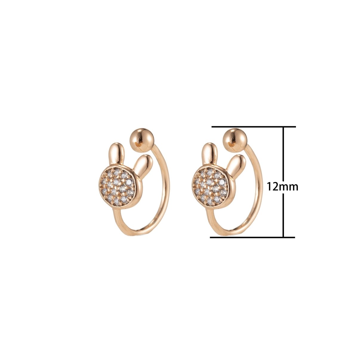 18K Gold Filled Rabbit Bunny Micro Paved CZ Ear Cuff Earrings | AI035