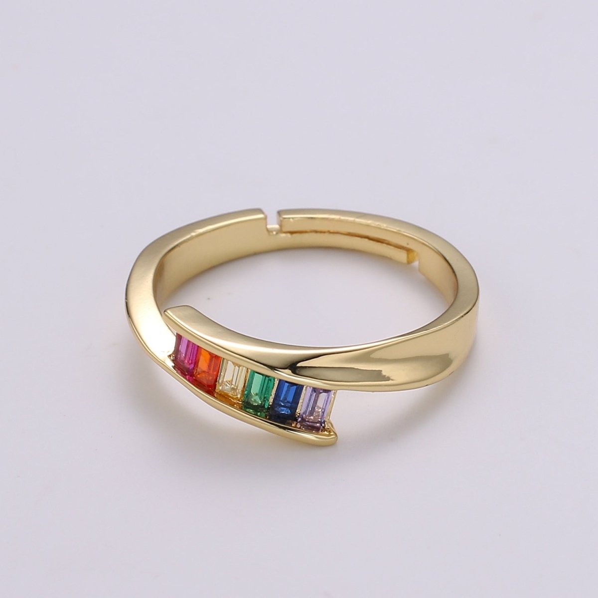 Dainty Rainbow Baguette Ring - Colorful Ring - Multicolor Stone Ring - Rainbow Jewelry - Stacking Ring Adjustable Ring US Size 7.5 R502
