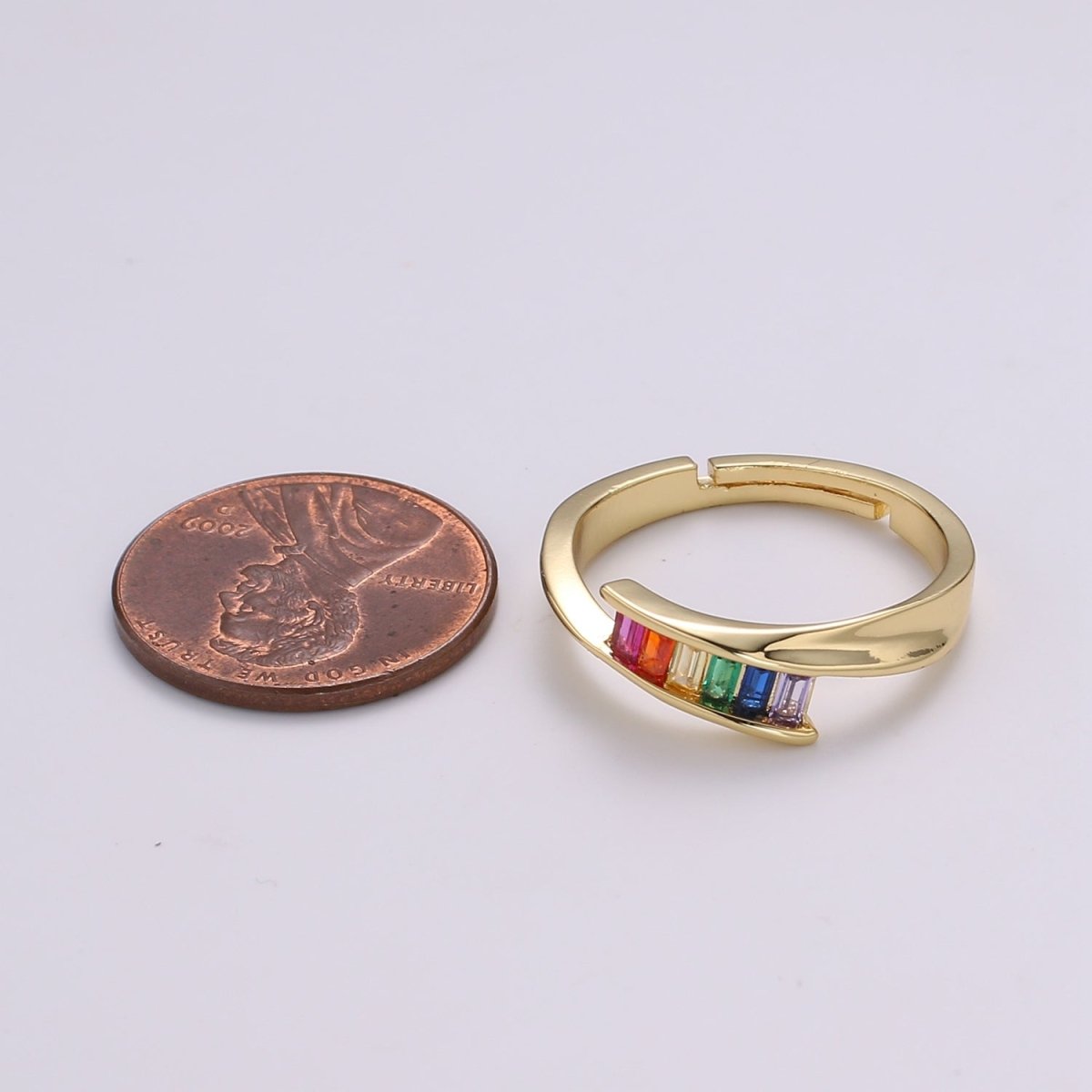 Dainty Rainbow Baguette Ring - Colorful Ring - Multicolor Stone Ring - Rainbow Jewelry - Stacking Ring Adjustable Ring US Size 7.5 R502