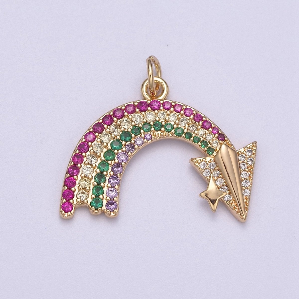 Dainty Rainbow Charm 16k Gold Filled CZ Colorful Pendant N-280