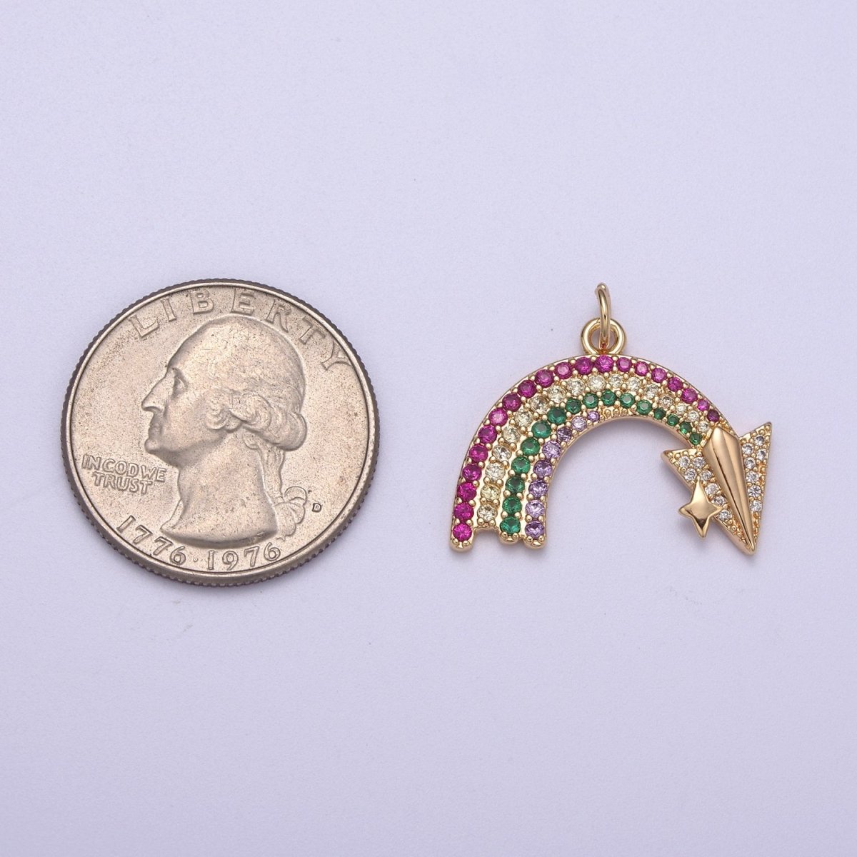 Dainty Rainbow Charm 16k Gold Filled CZ Colorful Pendant N-280