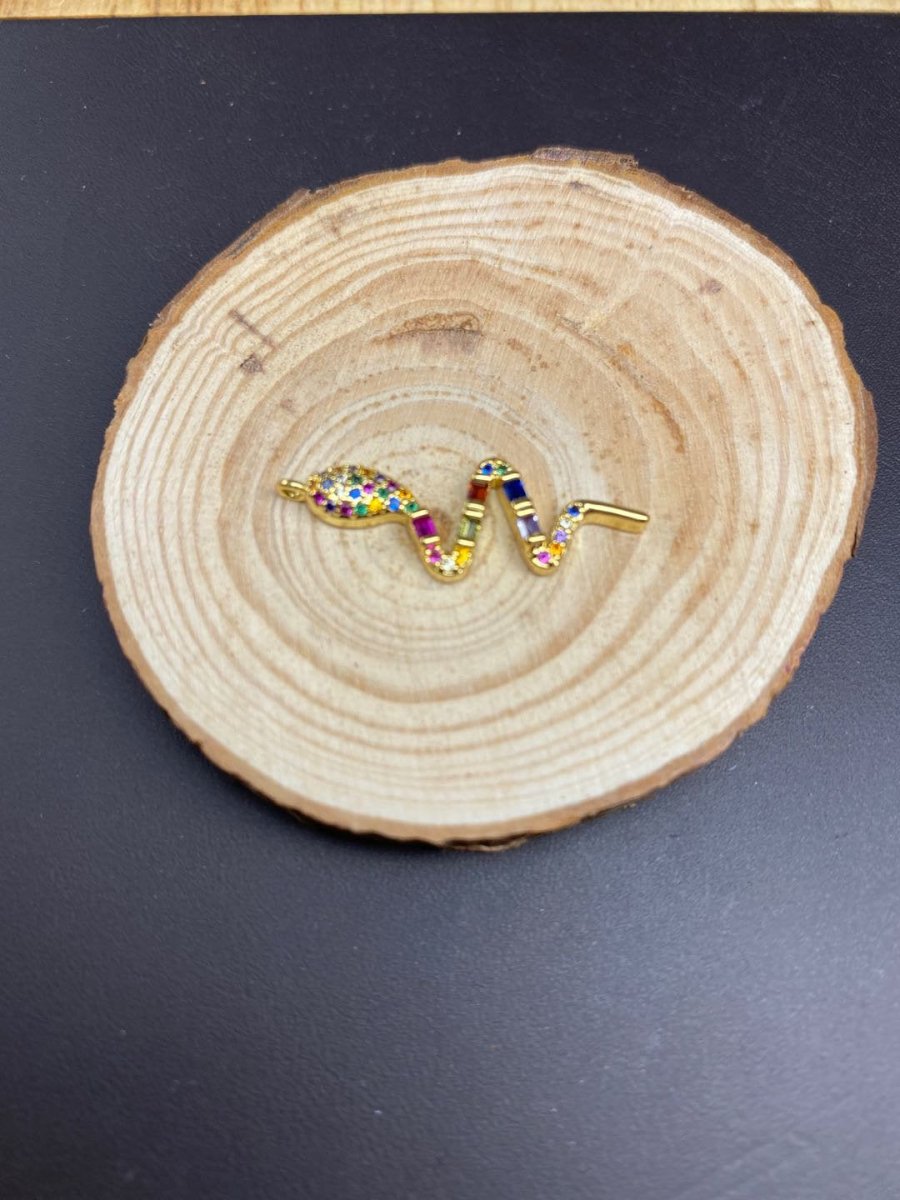 Dainty Rainbow Micro Pave Snake Charm, CZ Cubic Snake Charm Gold Filled Serpent Charm Animal Charm for Necklace, Earring, Bracelet Component D-067