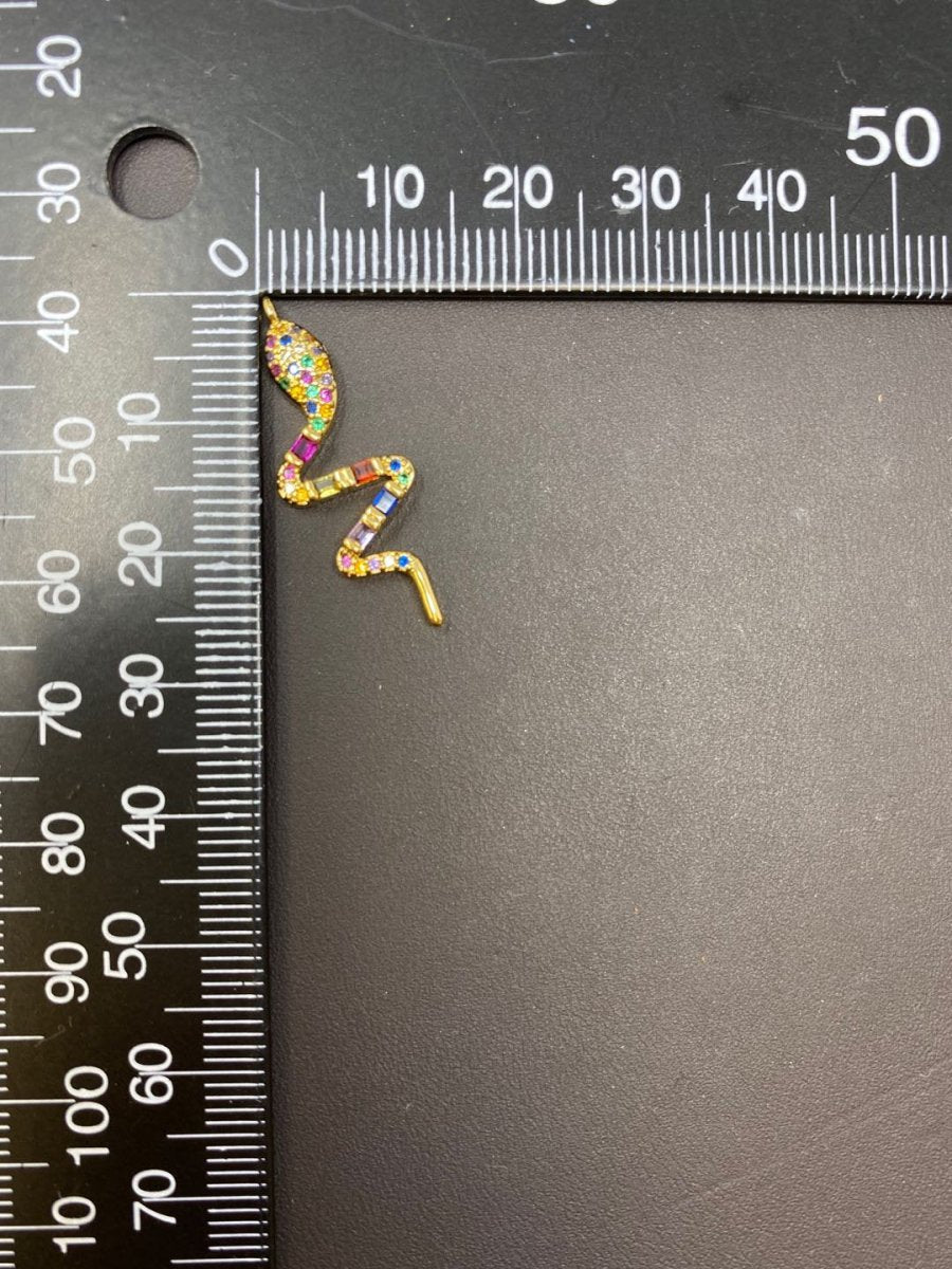 Dainty Rainbow Micro Pave Snake Charm, CZ Cubic Snake Charm Gold Filled Serpent Charm Animal Charm for Necklace, Earring, Bracelet Component D-067