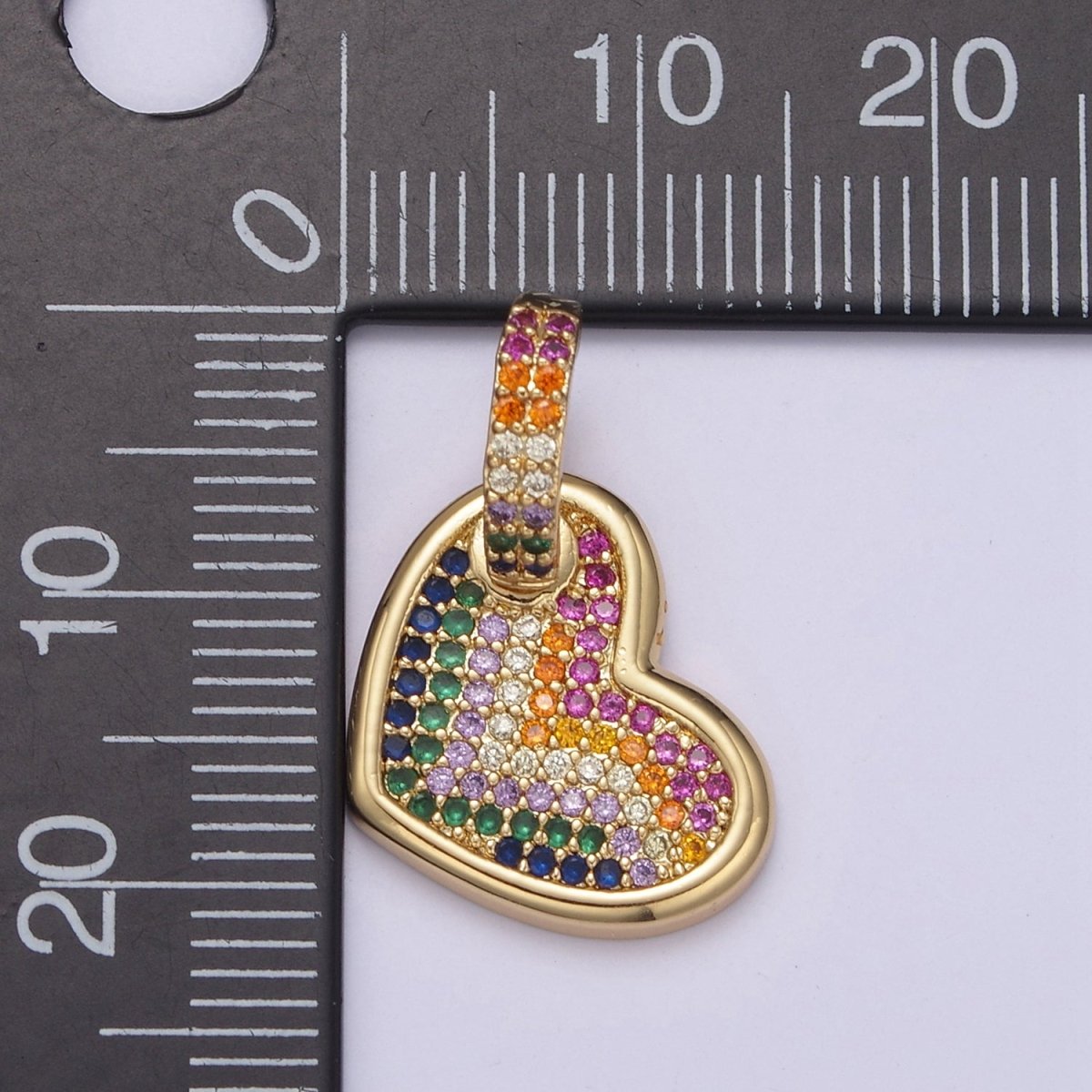 Dainty Rainbow Multi Color CZ Heart Pendant for Dangle Necklace Charm N-541