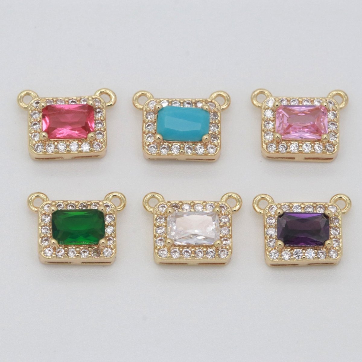 Dainty Rectangle Charm Connector Cubic Geometric Cz Colorful Link Connector for Necklace Bracelet Supply Y362 - Y367