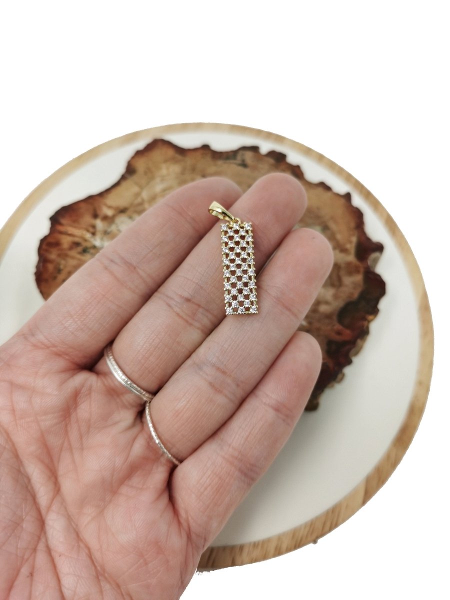 Dainty Rectangle Pendant, Geometric jewelry Supplies in Micro Pave Cubic Charm 14k Gold Filled for Necklace Earring Bracelet Component I-352