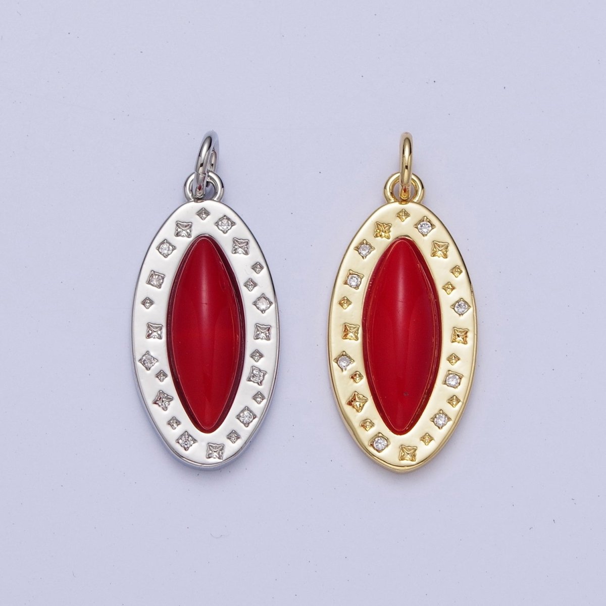 Dainty Red Carnelian Marquise Eye Geometric Star Charm in Gold & Silver | N-436