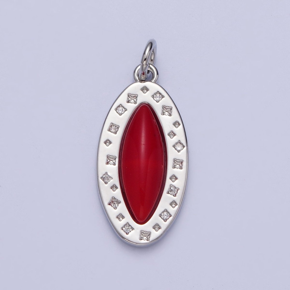 Dainty Red Carnelian Marquise Eye Geometric Star Charm in Gold & Silver | N-436