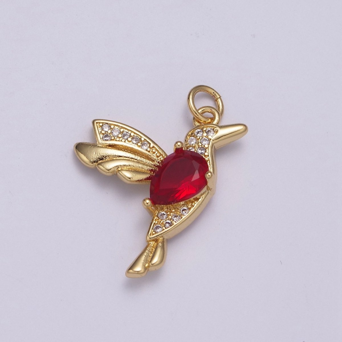 Dainty Red Cz Gold Bird Charm N-230