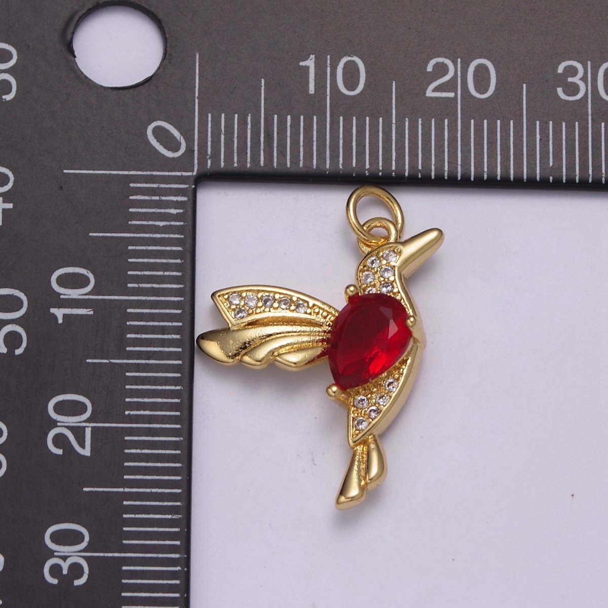 Dainty Red Cz Gold Bird Charm N-230