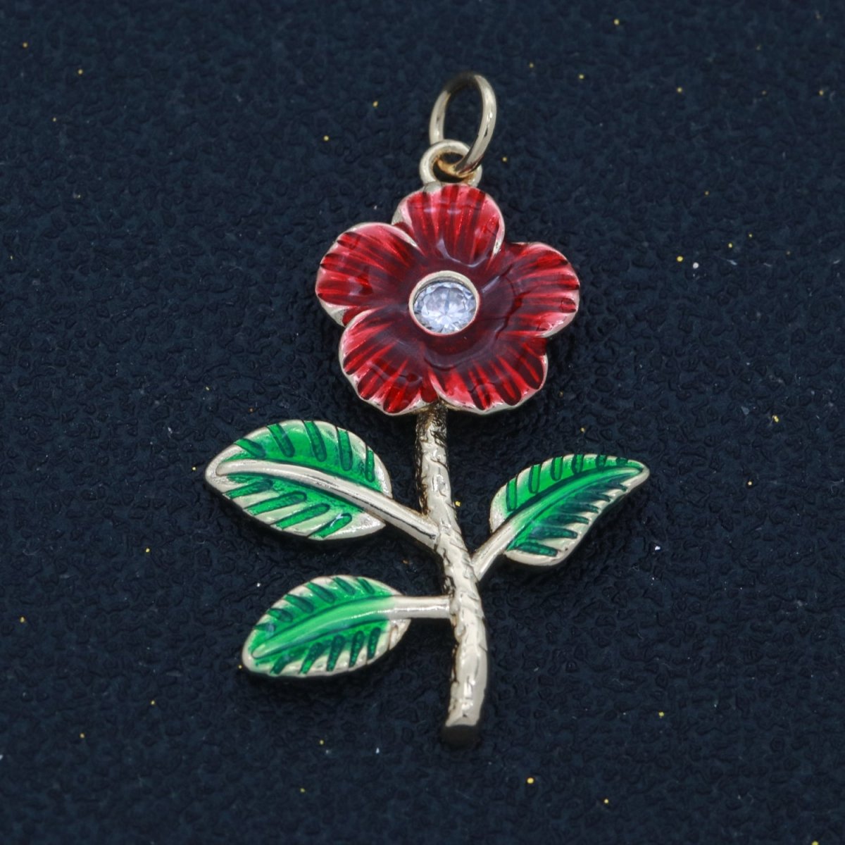 Dainty Red Flower Charm 18k Gold Filled Floral Charm Rose Daisy Inspired Jewelry M-737