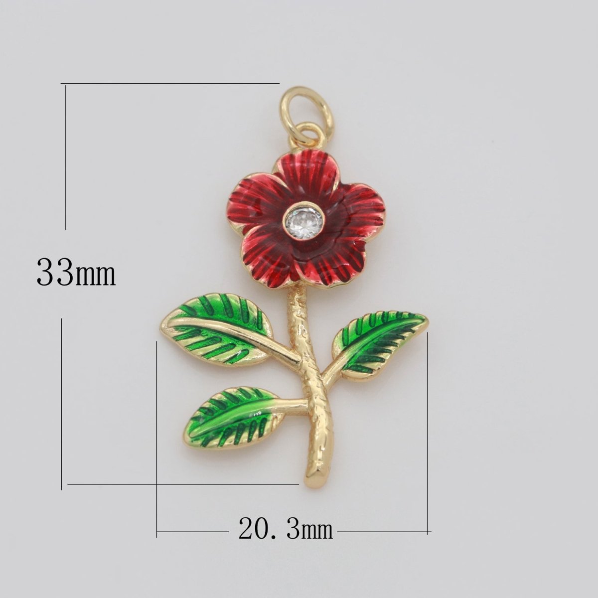 Dainty Red Flower Charm 18k Gold Filled Floral Charm Rose Daisy Inspired Jewelry M-737