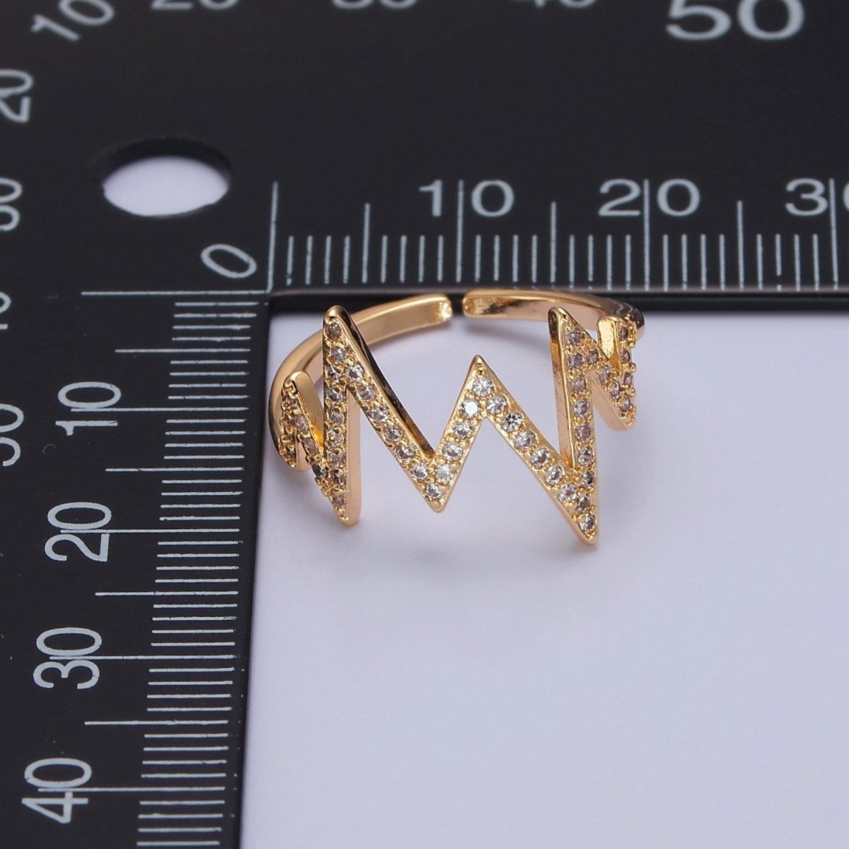 Dainty Ring, Adjustable Heart Beat Ring, Gold Heart Beat Ring, Micro Pave Zig Zag Ring, Minimalist open ring O-2151