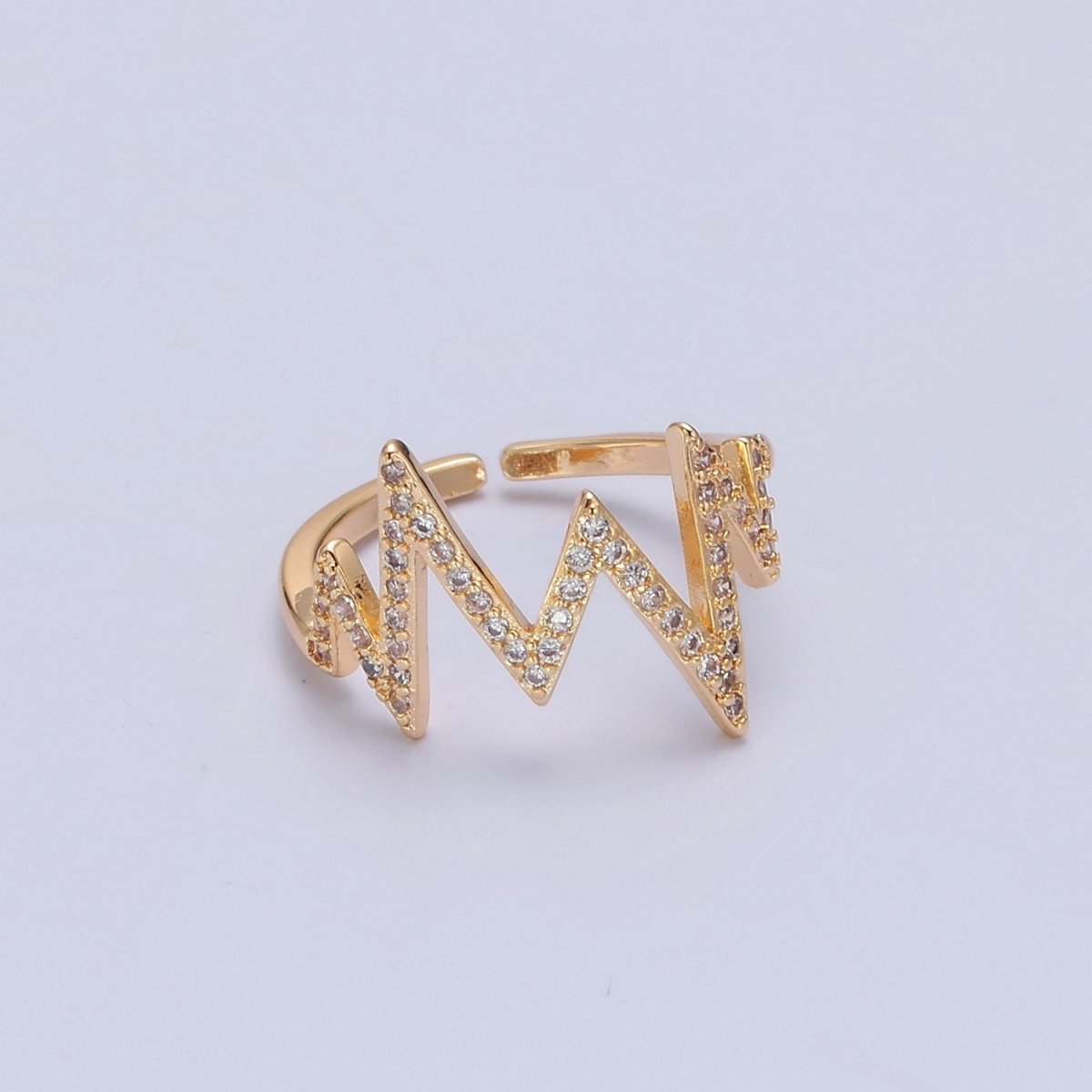 Dainty Ring, Adjustable Heart Beat Ring, Gold Heart Beat Ring, Micro Pave Zig Zag Ring, Minimalist open ring O-2151