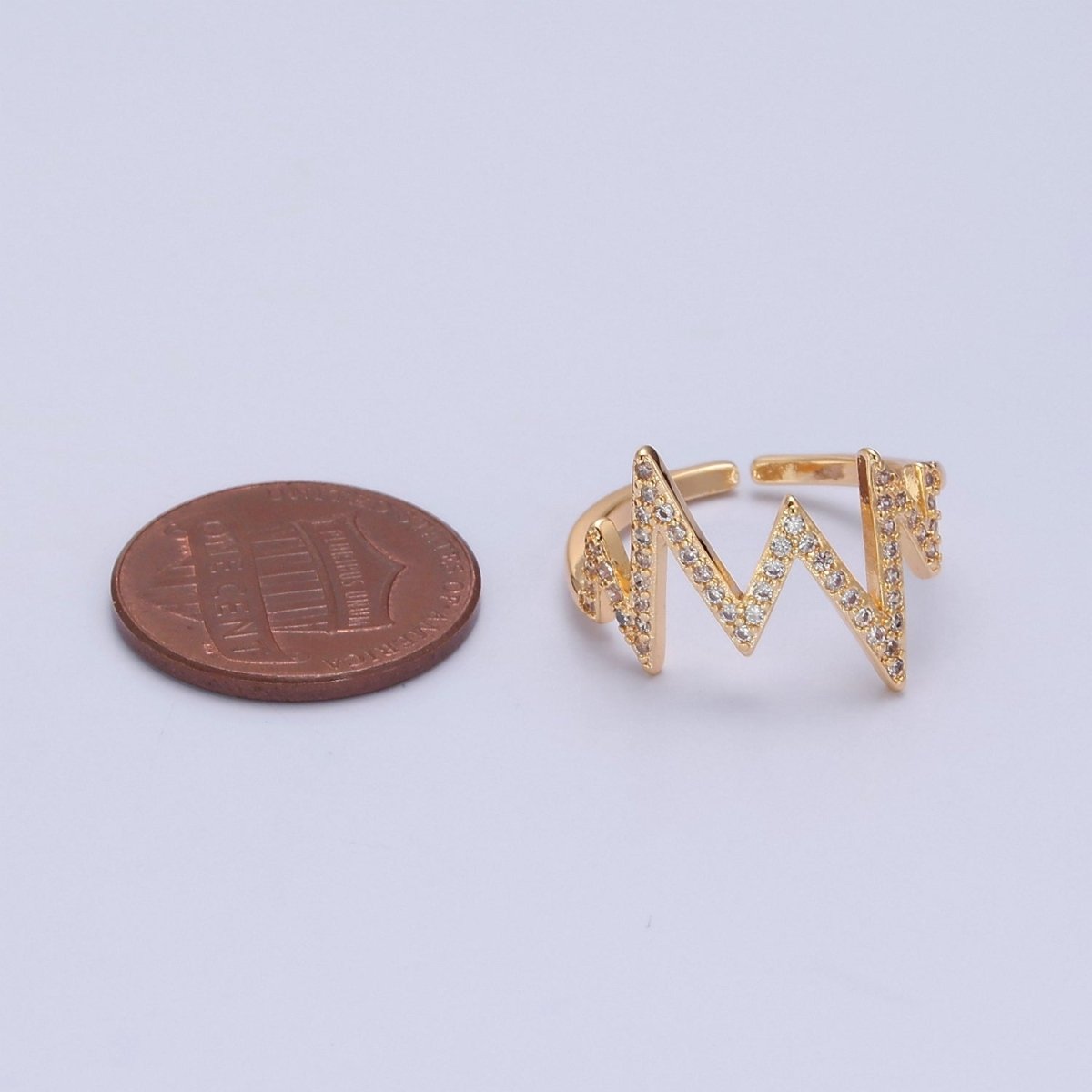 Dainty Ring, Adjustable Heart Beat Ring, Gold Heart Beat Ring, Micro Pave Zig Zag Ring, Minimalist open ring O-2151