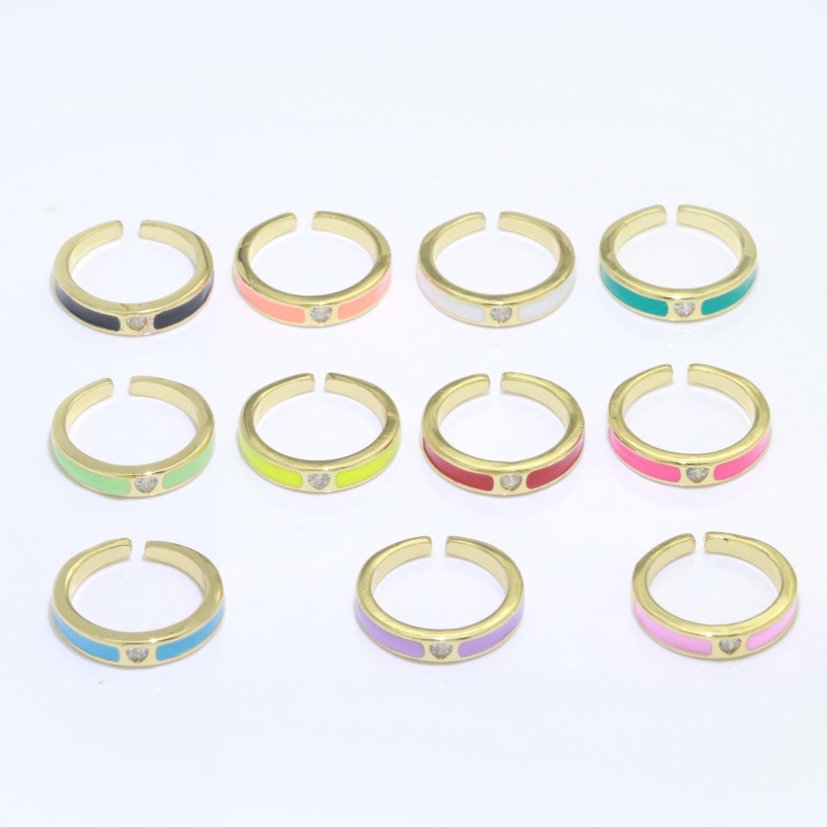 Dainty Ring Stackable Trendy Gold Fill micro pave ring, rainbow color enamel ring jewelry for gift S-148 ~ S-158
