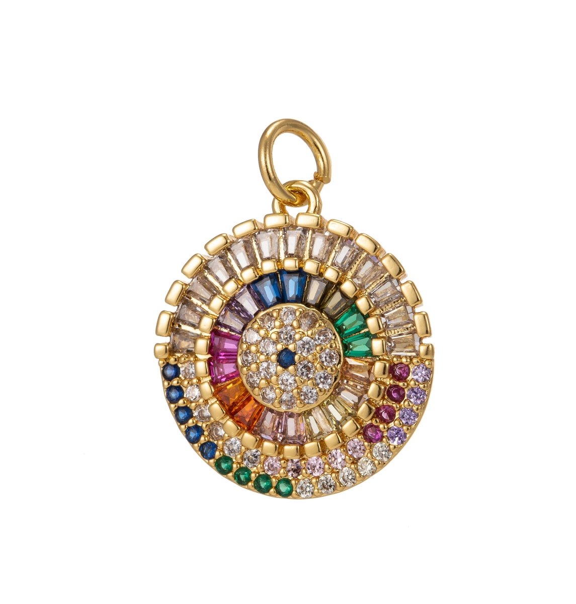 Dainty Round Charm CZ Micro Pave, Disc Charm, Multi Color Pave Charm , Dainty Charms,Cubic Zirconia Bracelet Earring Necklace Charm 20x15mm I-442