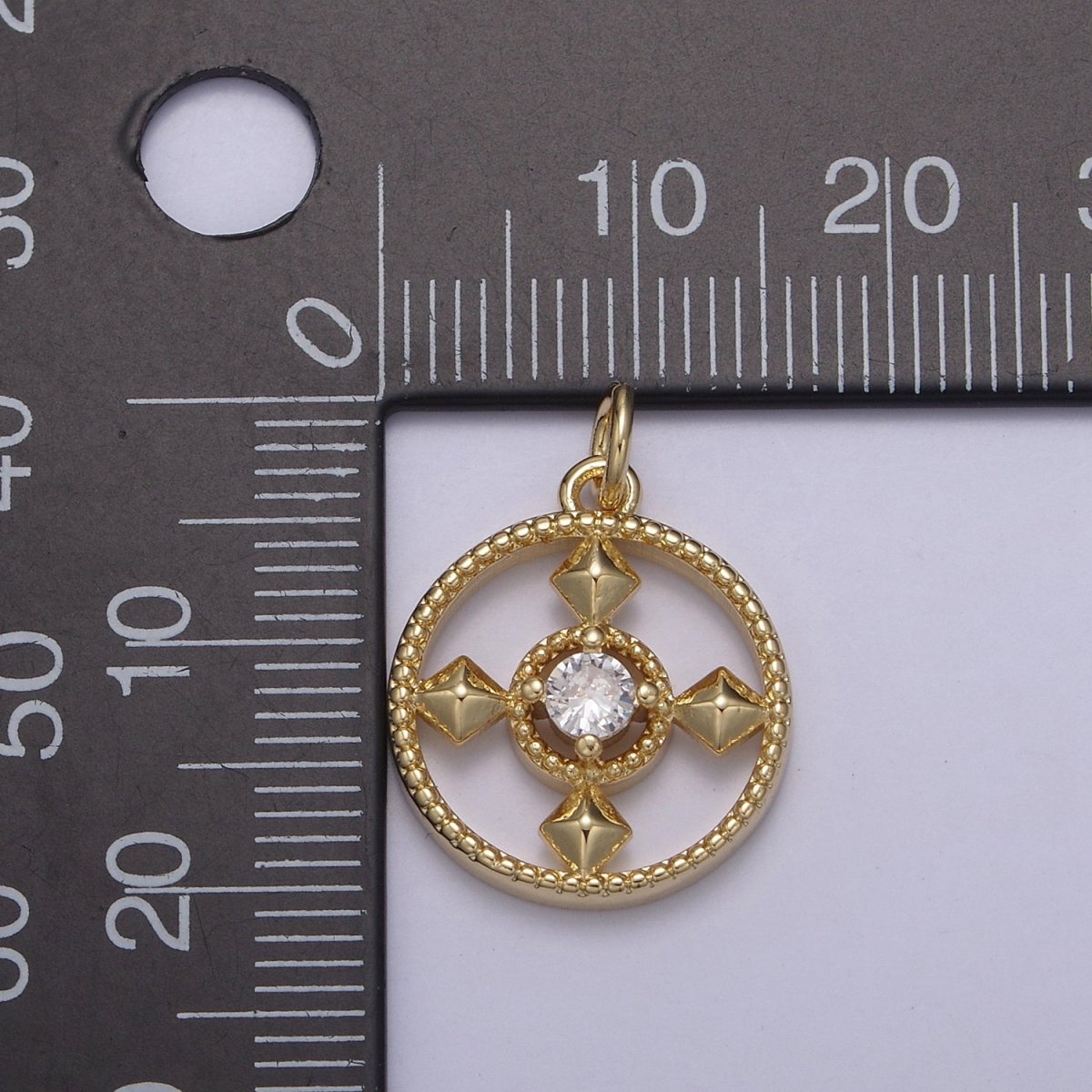 Dainty Round Cubic Charm 14k Gold Filled Coin Cross Charm for Necklace Earring Bracelet N-809