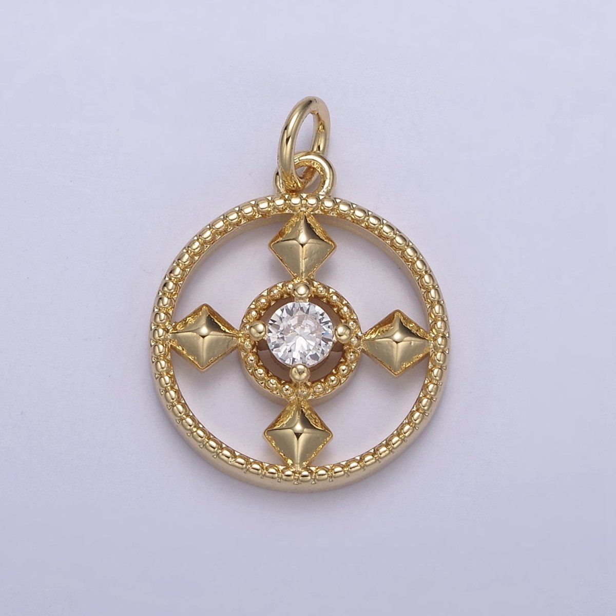 Dainty Round Cubic Charm 14k Gold Filled Coin Cross Charm for Necklace Earring Bracelet N-809