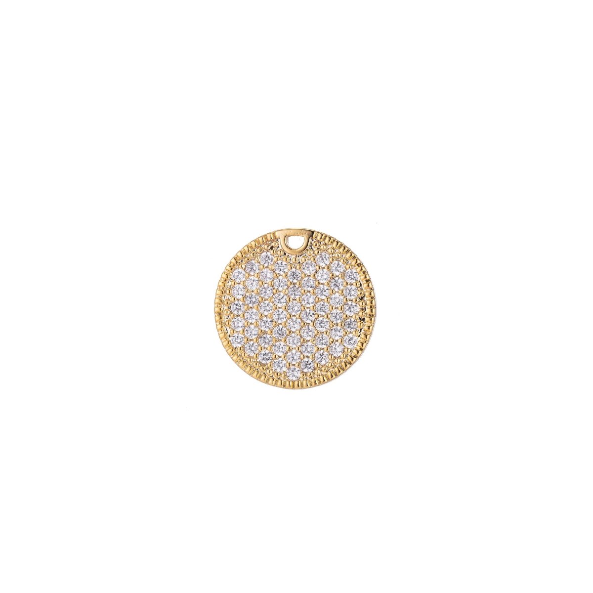 Dainty Round Gold Crystal Charm, Micro Pave CZ Charm, 18K Gold Filled Pendant Circle Geometric Necklace Charm for Jewelry MakingC-381