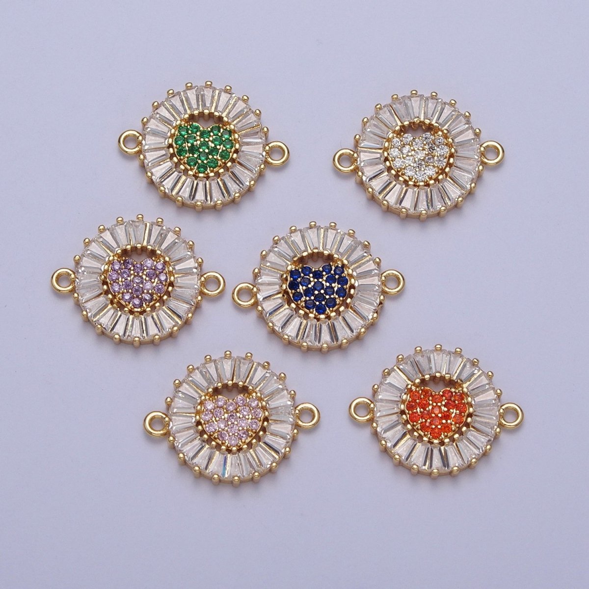 Dainty Round Heart Gold Filled Charm Connector Clear Baguette Link Connector for Bracelet Necklace Supply G-865~G-870