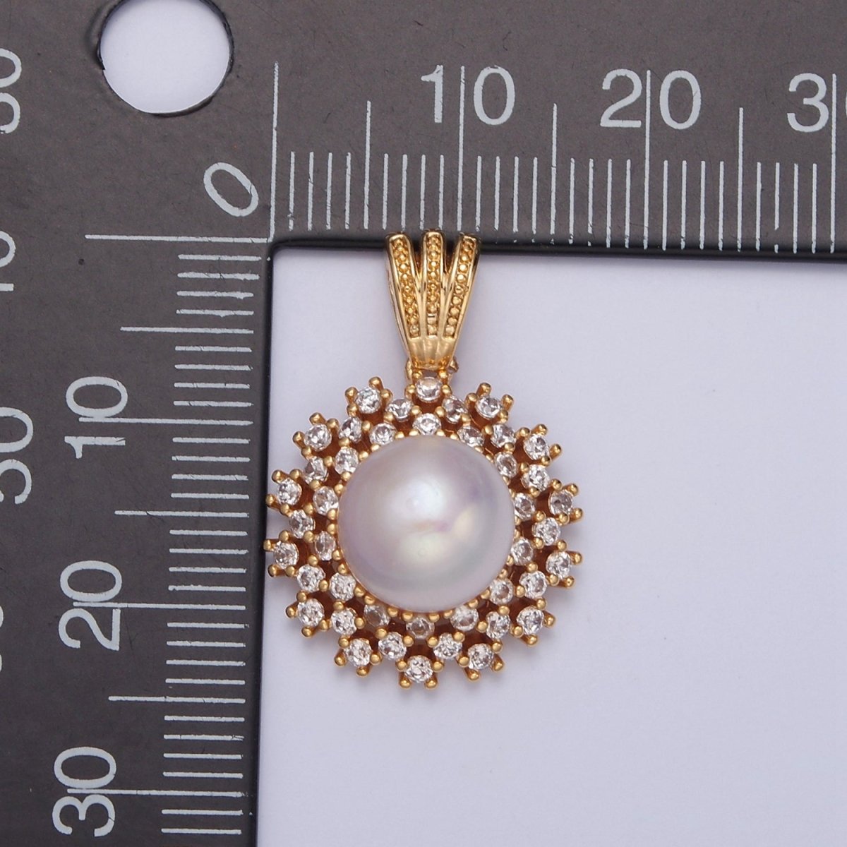 Dainty Round Pave Genuine Shell Pearl Pendant Minimalist Bridal Wedding Jewelry I-029