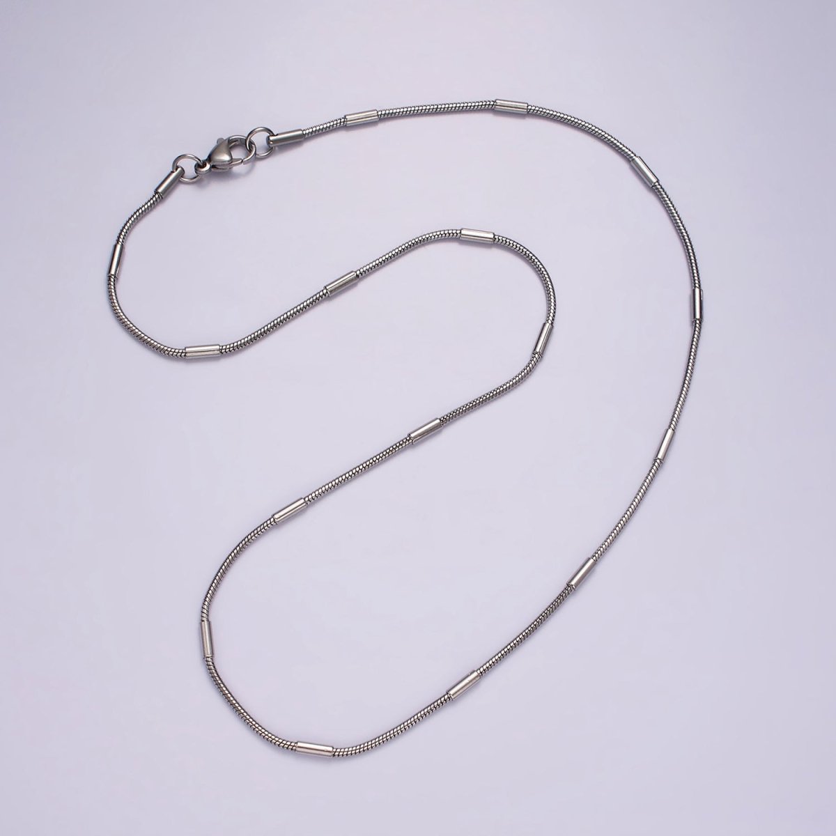 Dainty Round Snake Chain Necklace Stainless Steel 19 inch Necklace in Silver WA-2399