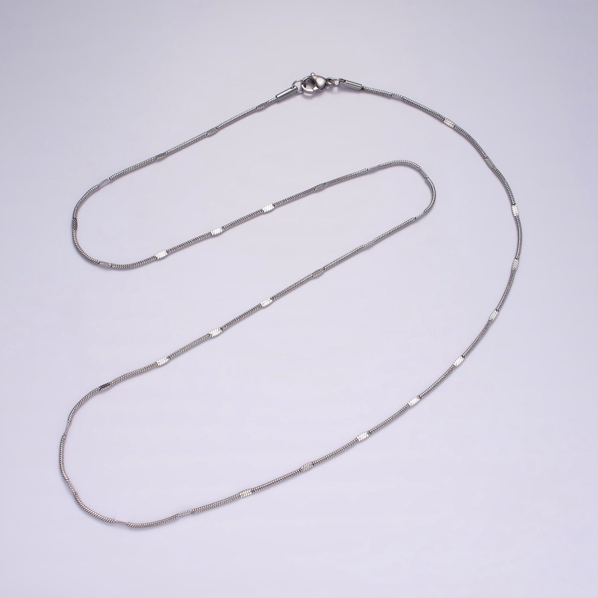 Dainty Round Snake Chain Necklace Stainless Steel 23.6 inch Necklace in Silver | WA-2408