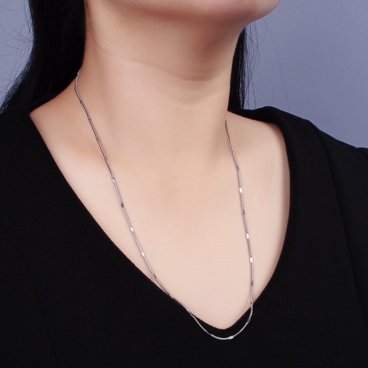 Dainty Round Snake Chain Necklace Stainless Steel 23.6 inch Necklace in Silver | WA-2408