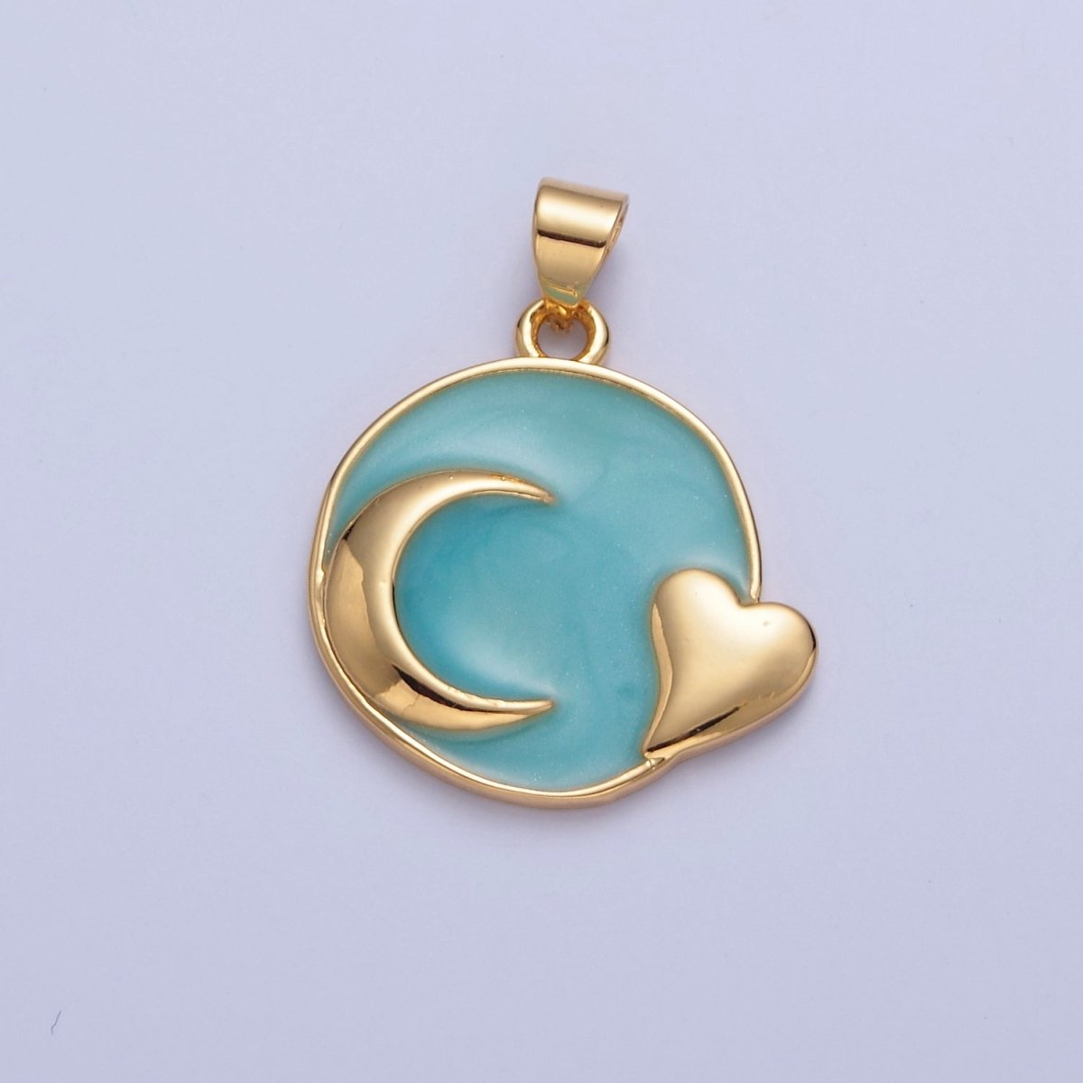 Dainty Round Teal Enamel Crescent Moon Heart Charm for Necklace Pendant I-311
