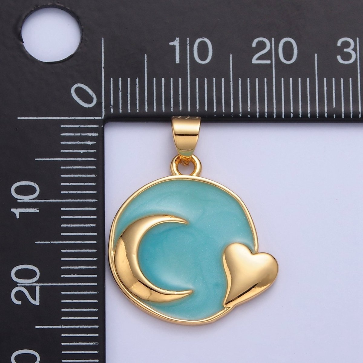 Dainty Round Teal Enamel Crescent Moon Heart Charm for Necklace Pendant I-311