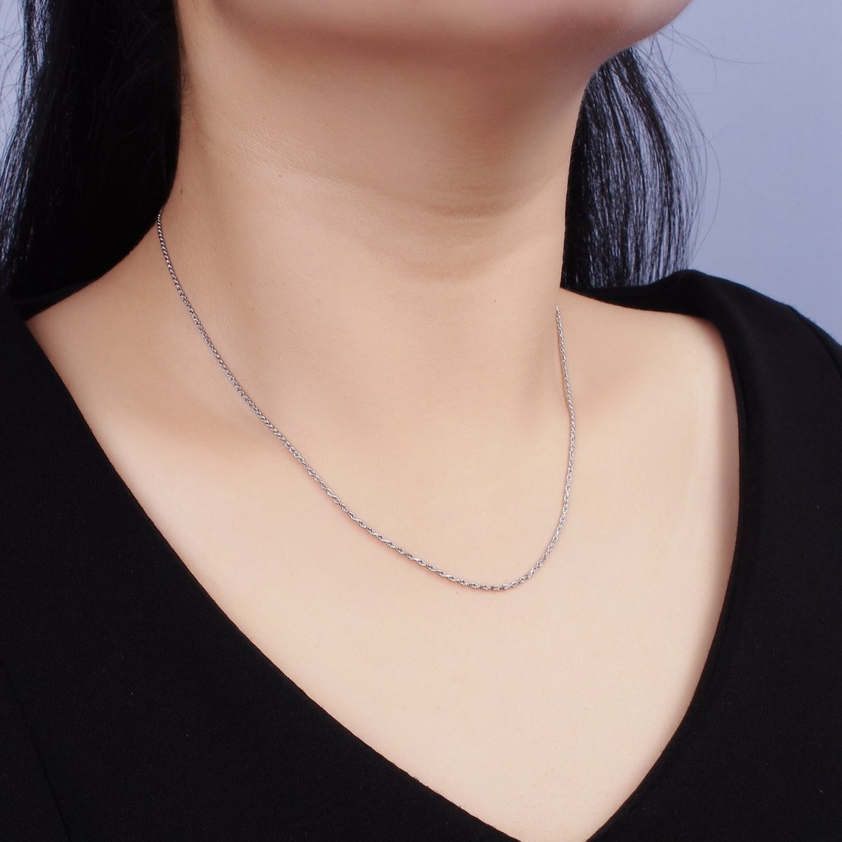 Dainty S925 Sterling Silver 1mm Twisted Rope 15.35 Choker Chain Necklace | WA-1941 Clearance Pricing