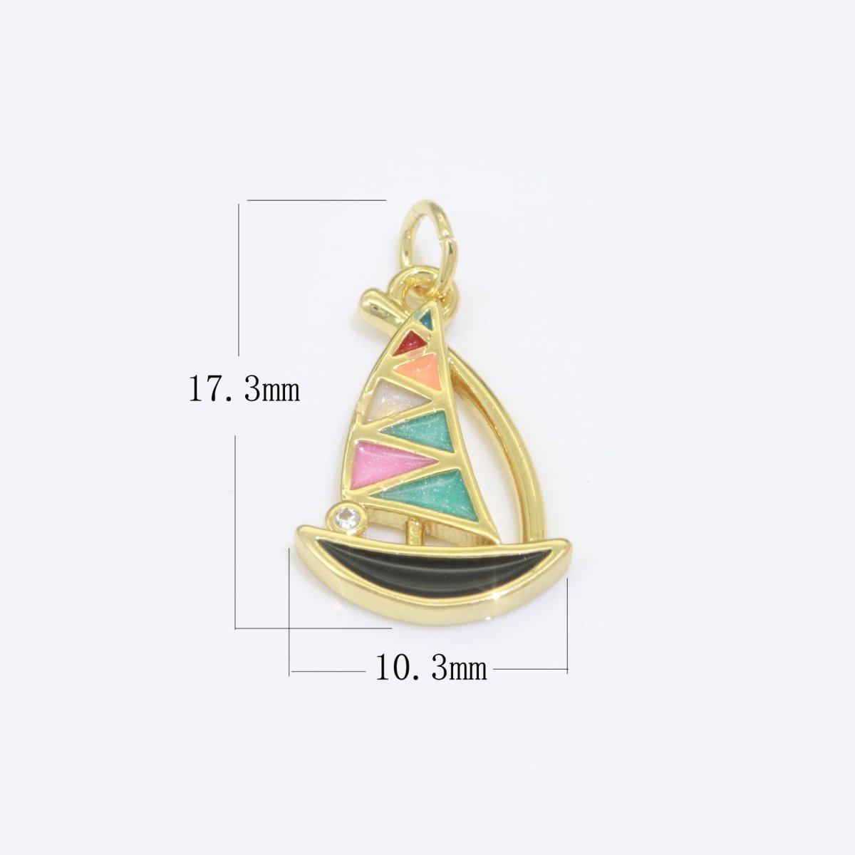 Dainty Sail Boat Charm Multi Color Enamel Gold Filled Charm for Necklace Earring Bracelet Component M-529 M-757