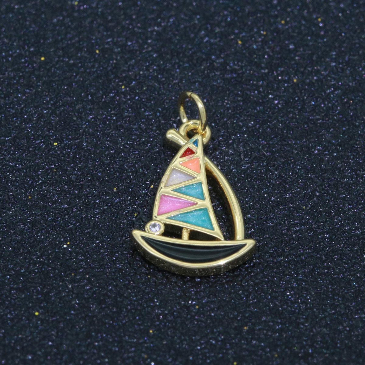 Dainty Sail Boat Charm Multi Color Enamel Gold Filled Charm for Necklace Earring Bracelet Component M-529 M-757