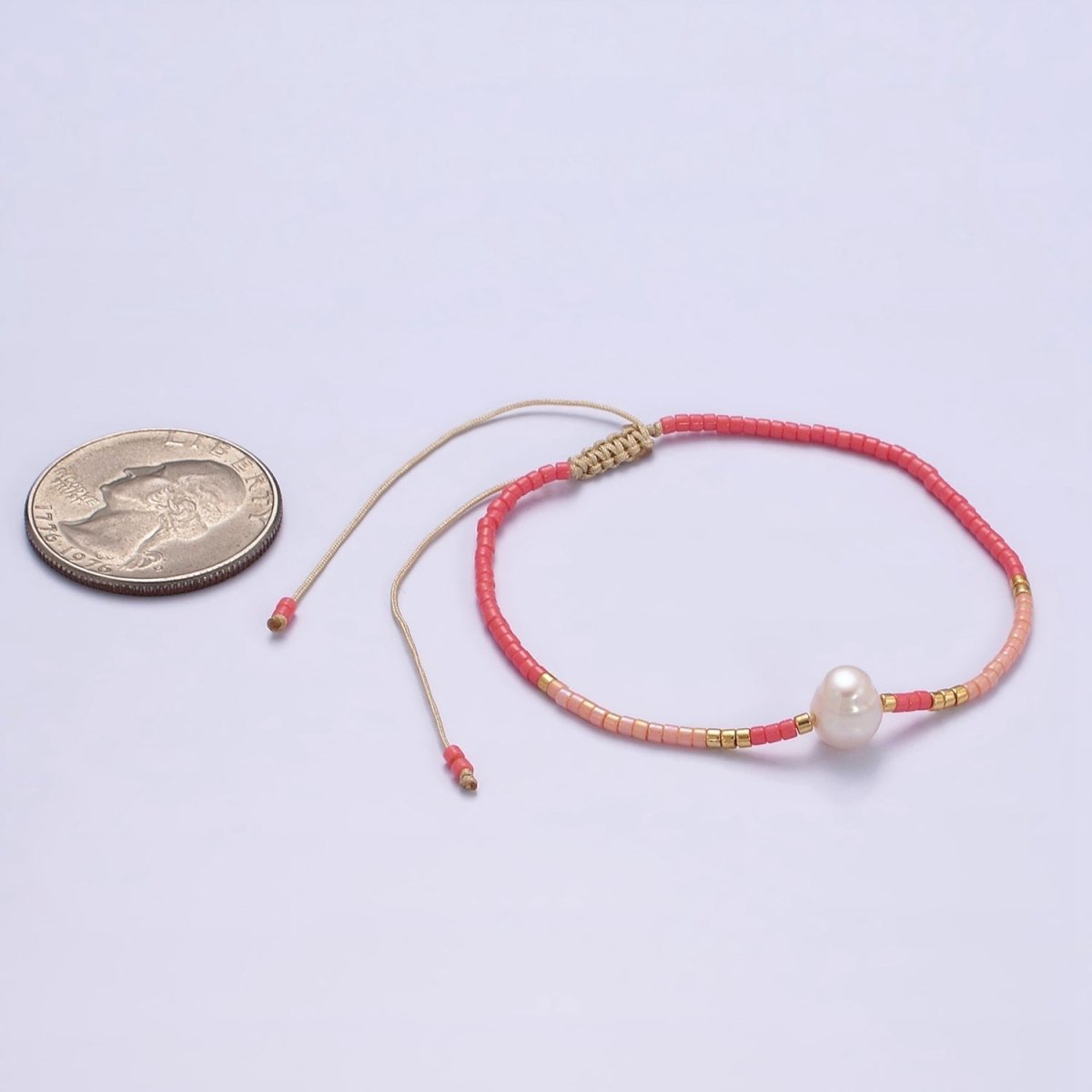 Dainty Shell Pearl Cord Bracelet Barbie core Pink Gold Cylinder Beaded Adjustable Bracelet | WA-2177 Clearance Pricing