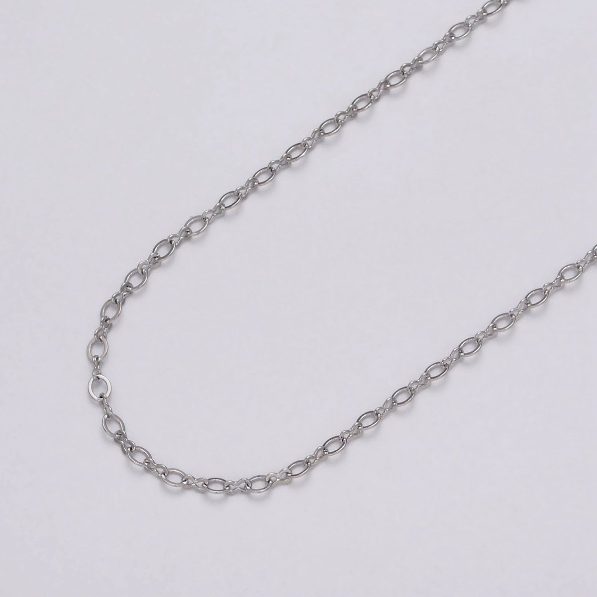 Dainty Silver 2mm Figure 8 Oval Cable Unfinished Dainty Chain, By The yard Wholesale Bulk Jewelry Chain for Making Supply | ROLL-1073 Clearance Pricing
